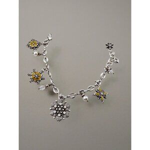 Brighton Ice Diamond Snowflake Pearl Charm Bracelet Comes With Brighton Pouch